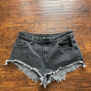 Black Frayed Hem Denim Shorts